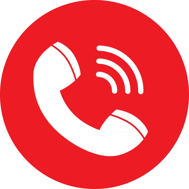 Vector illustration of a red and white round telephone receiver call icon.